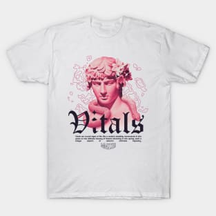 Vitals MMXXIII Pink Statue Snake Flowers Vibrant Modern Streetwear Graphic Design T-Shirt